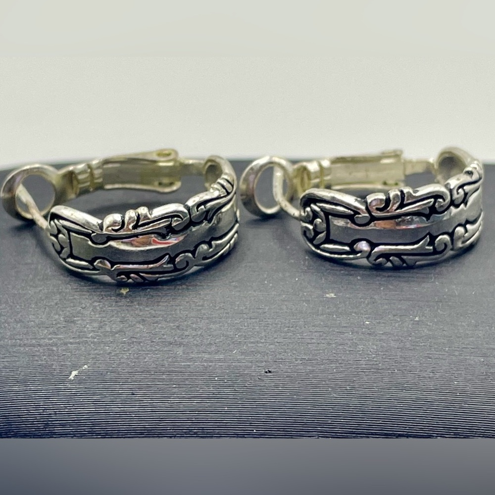 925 Sterling Silver Filigree Scrollwork Hoop Earrings